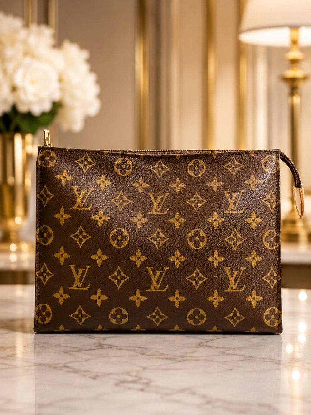 Authentic Louis Vuitton Poche Toilette 26 Monogram Cosmetic Pouch Clutch Bag